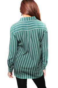 Women's Long Sleeve Striped Double Pocket Top