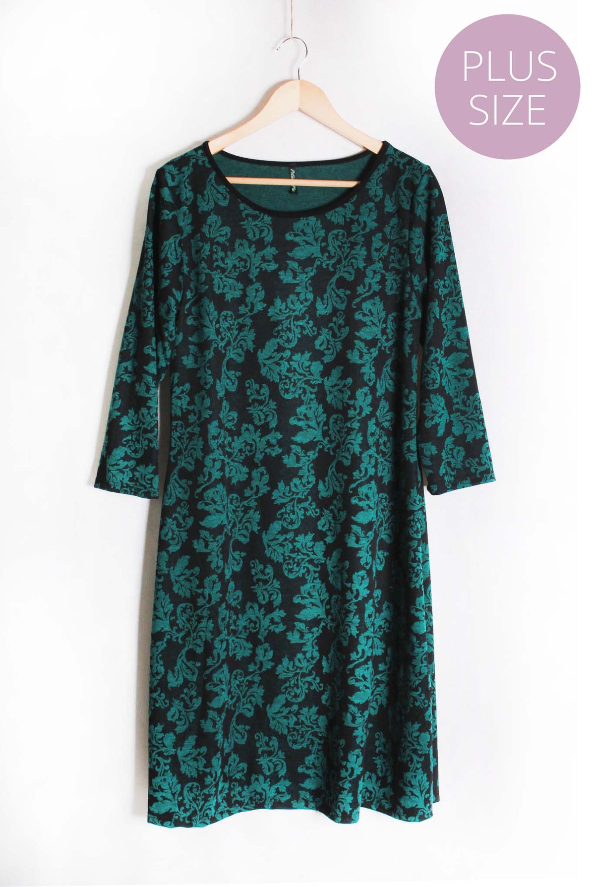 Women's Plus Long Sleeve Scoop Neck Embroidered Floral Midi Dress