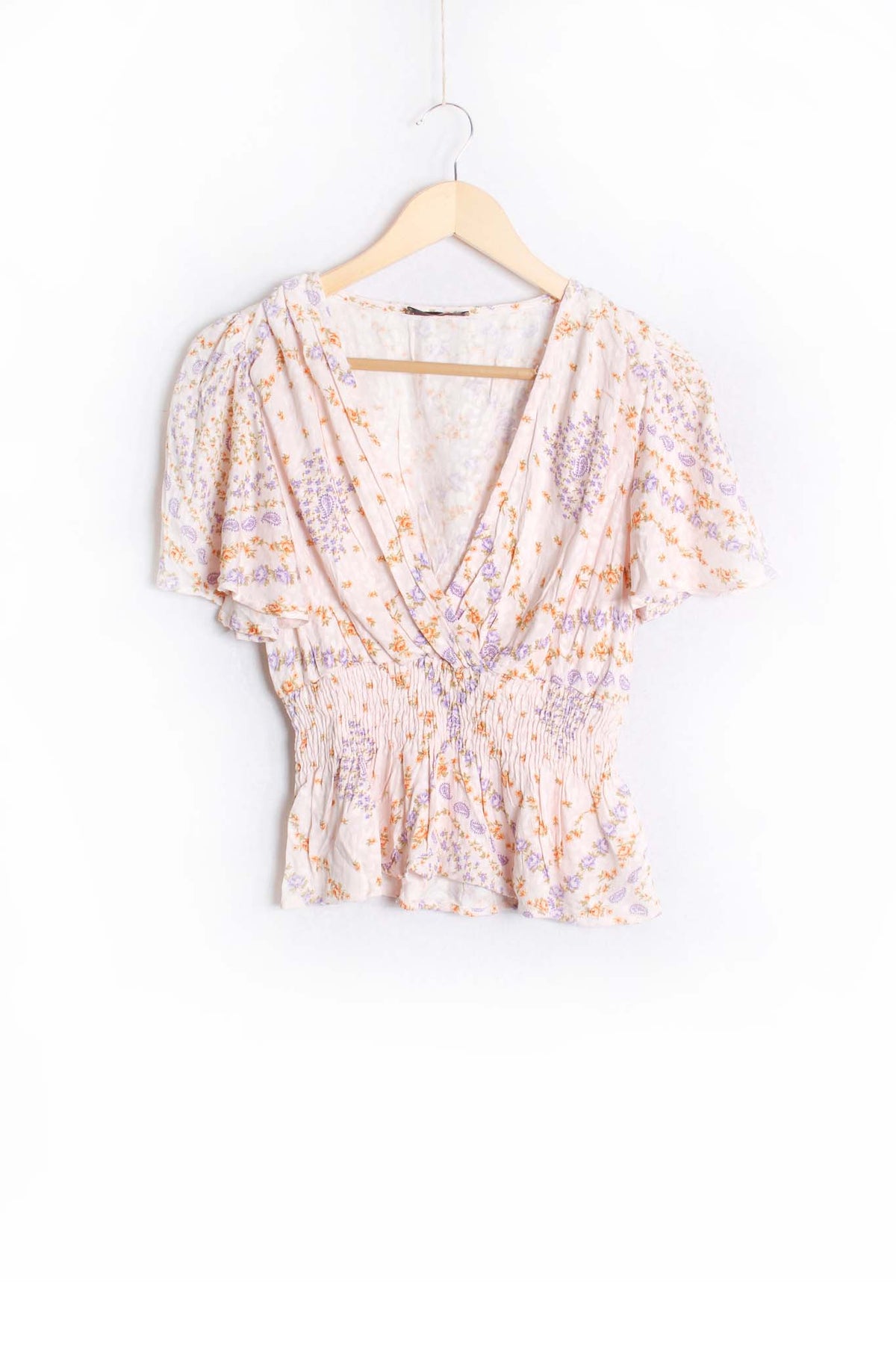 Women's Puff Sleeve V-Neck Floral Cropped Top