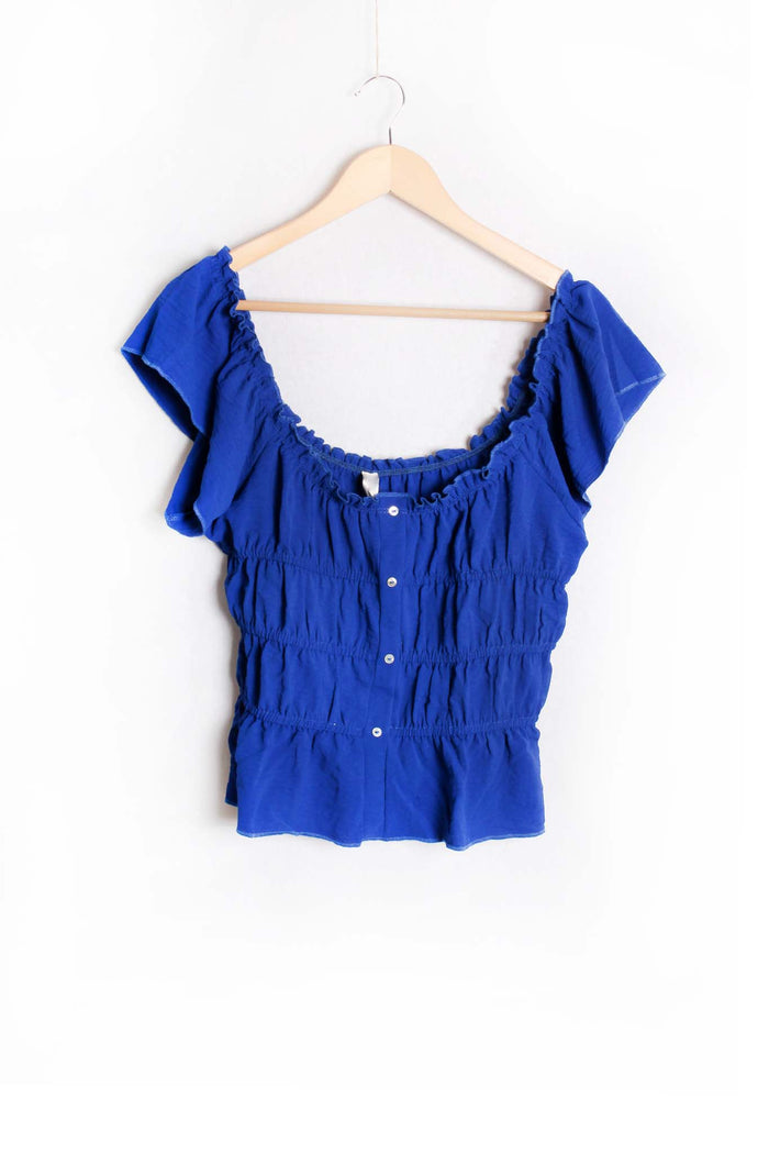 Women's Off The Shoulder Button Down Ruffle Crop Top