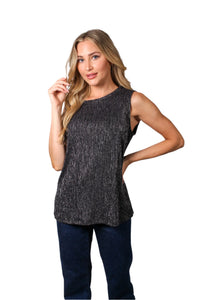 Women's Sleeveless Round Neck Metallic Detail Top