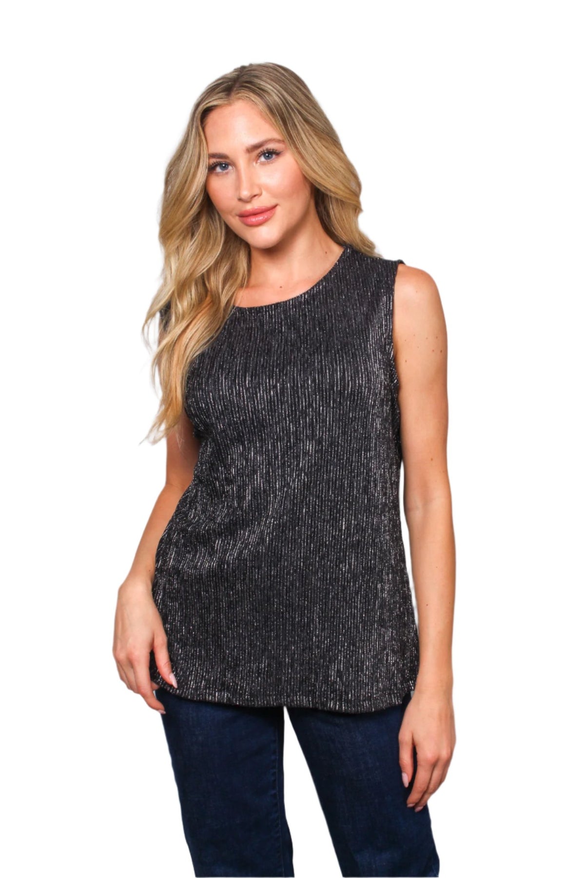 Women's Sleeveless Round Neck Metallic Detail Top