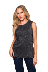 Women's Sleeveless Round Neck Metallic Detail Top