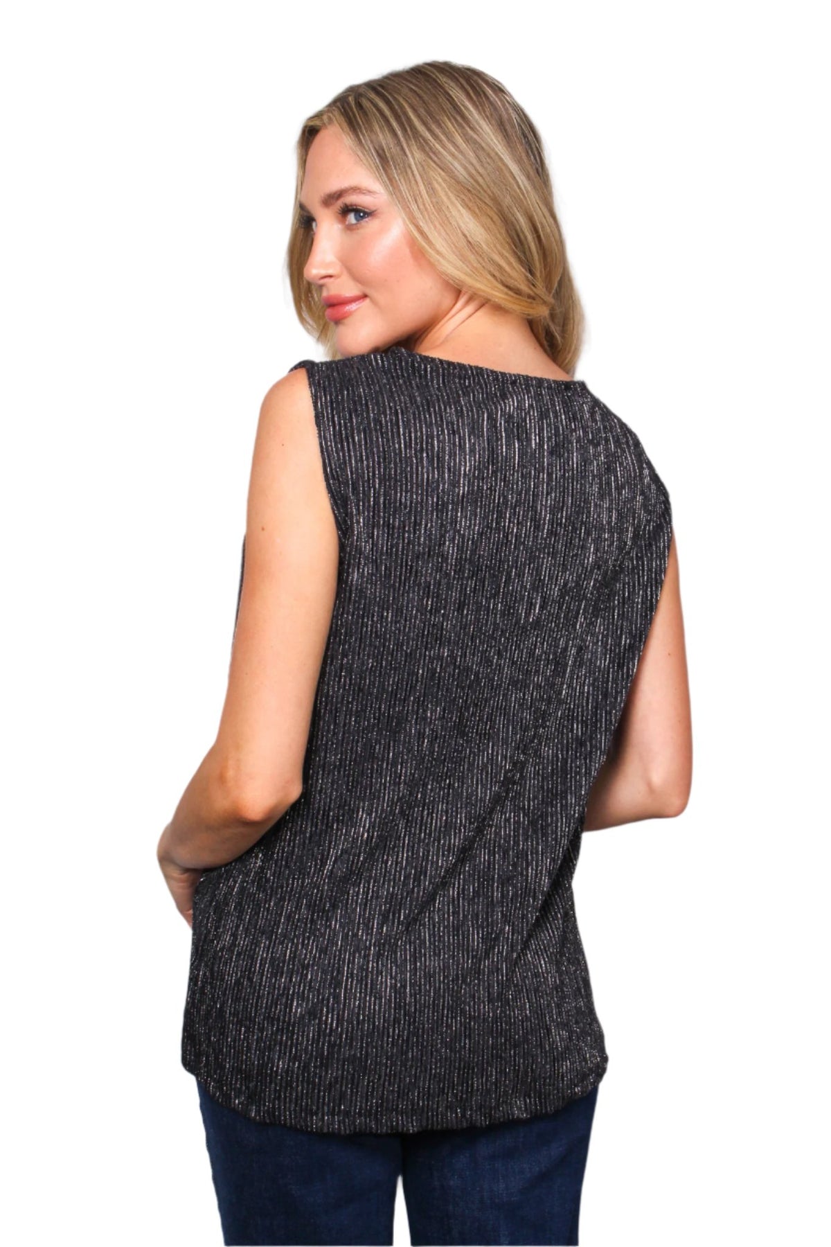 Women's Sleeveless Round Neck Metallic Detail Top