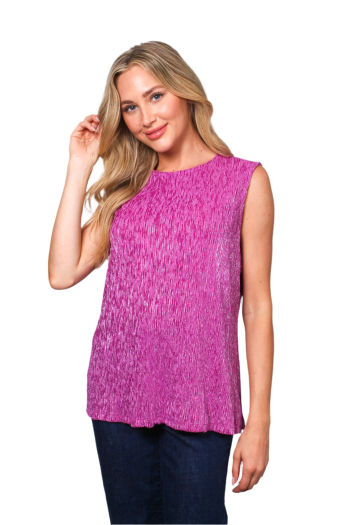 Women's Sleeveless Round Neck Metallic Detail Top