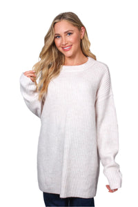 Women's Long Sleeve Round Neck Ribbed Knit Sweater