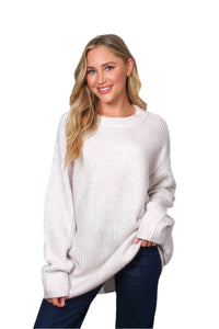 Women's Long Sleeve Round Neck Ribbed Knit Sweater
