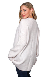 Women's Long Sleeve Round Neck Ribbed Knit Sweater