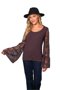 Women's Lace Long Sleeve Scoop Neck Solid Top