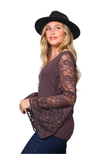 Women's Lace Long Sleeve Scoop Neck Solid Top