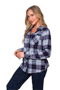 Women's Long Sleeve One Pocket Plaid Top