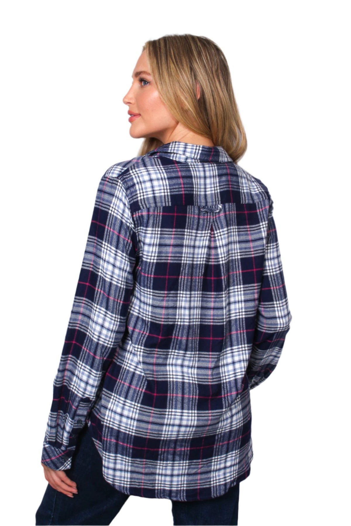 Women's Long Sleeve One Pocket Plaid Top