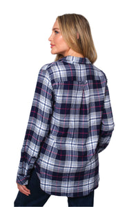 Women's Long Sleeve One Pocket Plaid Top