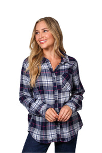 Women's Long Sleeve One Pocket Plaid Top