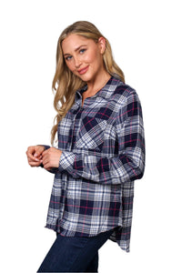 Women's Long Sleeve One Pocket Plaid Top