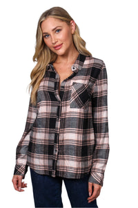 Women's Long Sleeve One Pocket Plaid Top