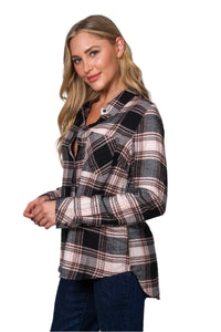 Women's Long Sleeve One Pocket Plaid Top