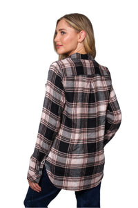 Women's Long Sleeve One Pocket Plaid Top
