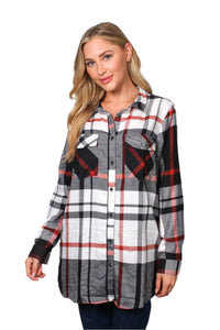 Women's Long Sleeve Two Pocket Plaid Top