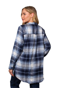 Women's Long Sleeve Two Pocket Plaid Top