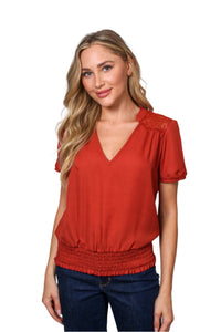 Women's Short Sleeve V-Neck Layered Ruffle Hem Top