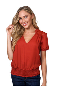 Women's Short Sleeve V-Neck Layered Ruffle Hem Top