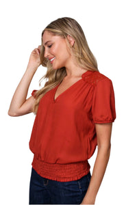 Women's Short Sleeve V-Neck Layered Ruffle Hem Top