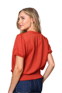 Women's Short Sleeve V-Neck Layered Ruffle Hem Top