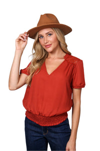 Women's Short Sleeve V-Neck Layered Ruffle Hem Top