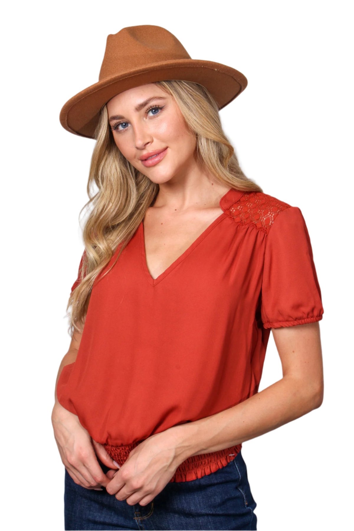 Women's Short Sleeve V-Neck Layered Ruffle Hem Top