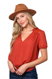 Women's Short Sleeve V-Neck Layered Ruffle Hem Top