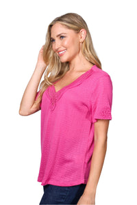 Women's Short Sleeve Lace V-Neck Knitted Top
