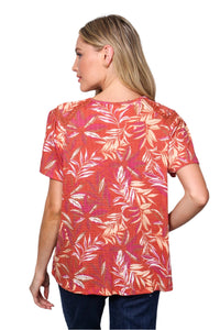 Women's Short Sleeve Tie Front Bamboo Print Top