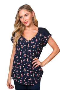 Women's Cap Sleeves V Neck Floral Top