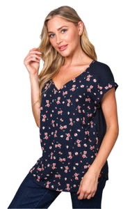 Women's Cap Sleeves V Neck Floral Top