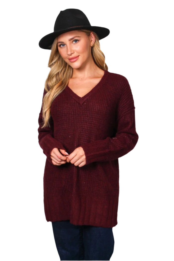 Women's Long Sleeve V Neck Knit Sweater