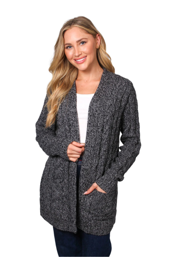 Women's Long Sleeves Open Front Double Pocket Cable Knit Cardigan