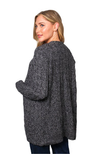 Women's Long Sleeves Open Front Double Pocket Cable Knit Cardigan