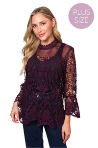 Women's  Long Sleeve Zip Up Lace Embroidered Top