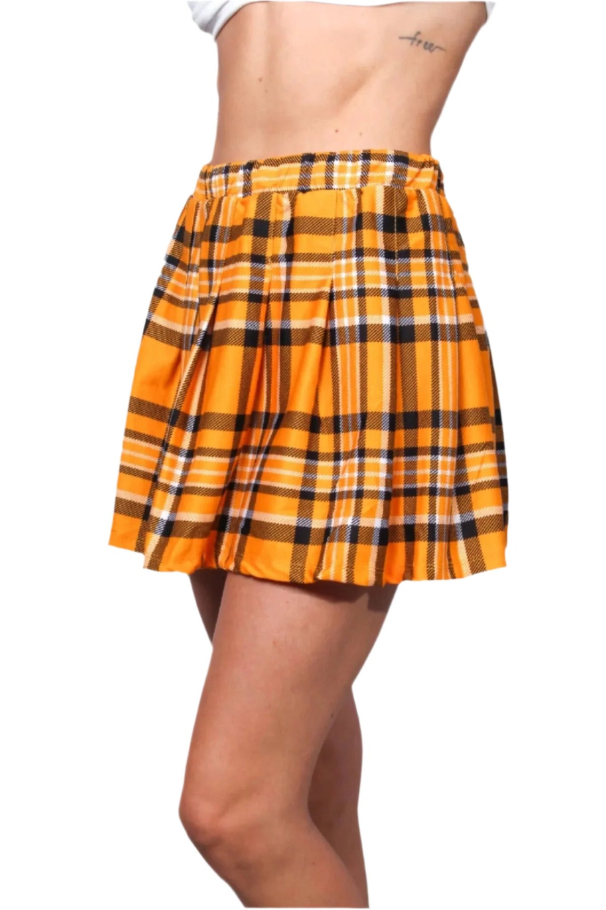 Women's High Waist Garterized Plaid Skirt