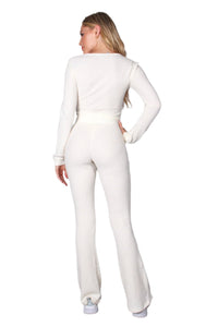 Women's Front Knot Waffle Crop Top & High Waist Knitted Pants Set
