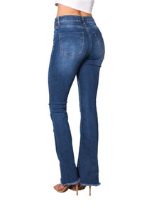 Women's High Waist Five Buttons Tattered Flare Jeans