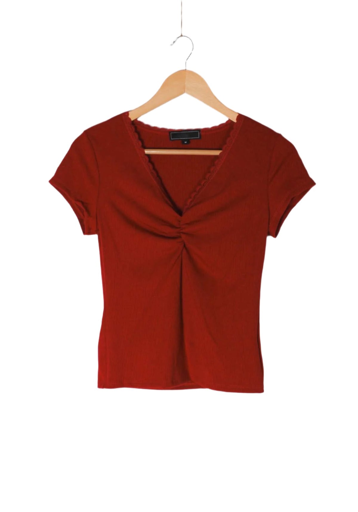 Women's Short Sleeve Lace V-Neck Ribbed Crop Top