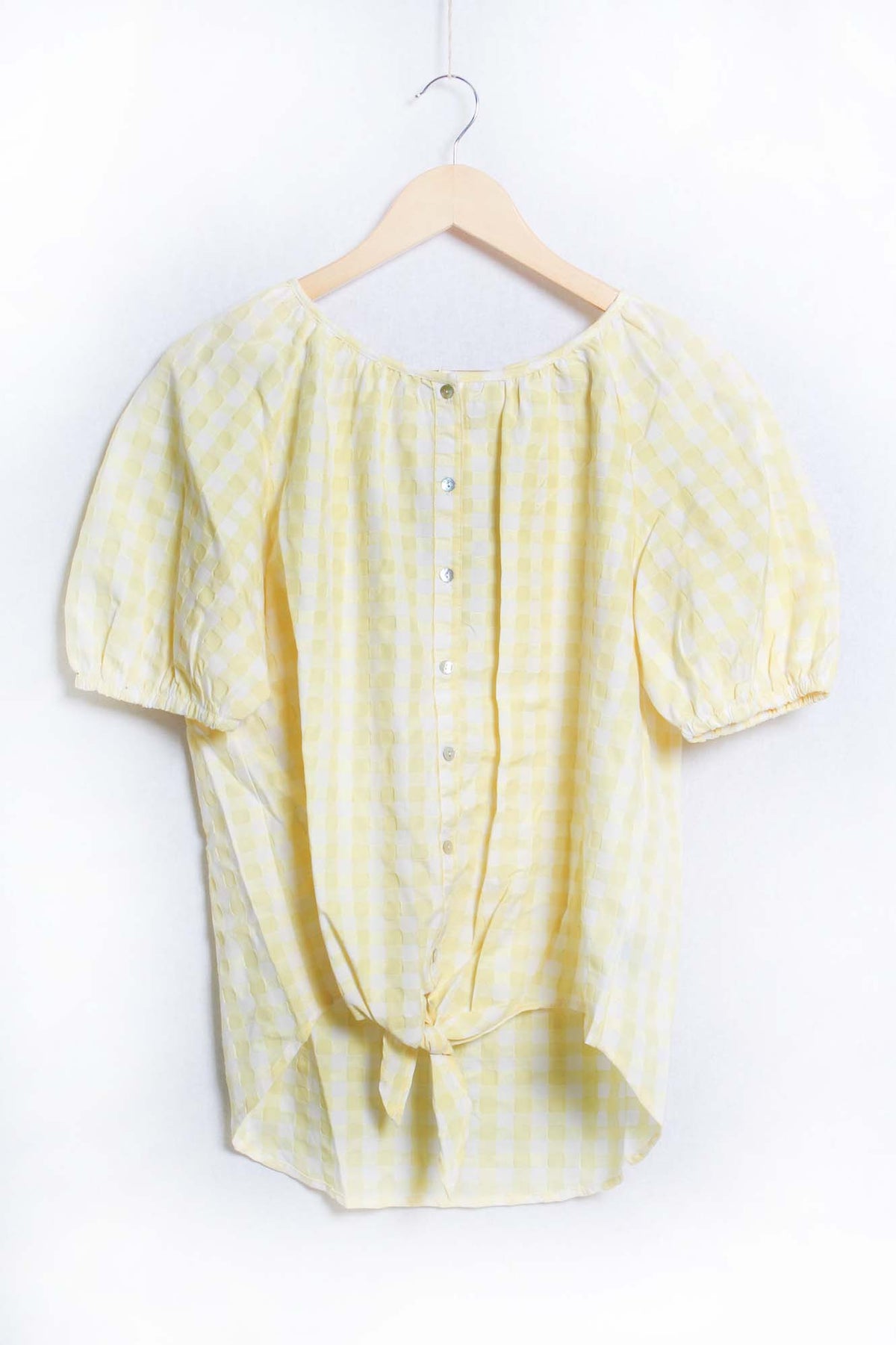 Women's Short Sleeve Button Down Tie Front Plaid Top