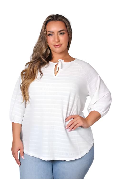 Women's Plus 3/4 Sleeve Tie Front Striped Knitted Top