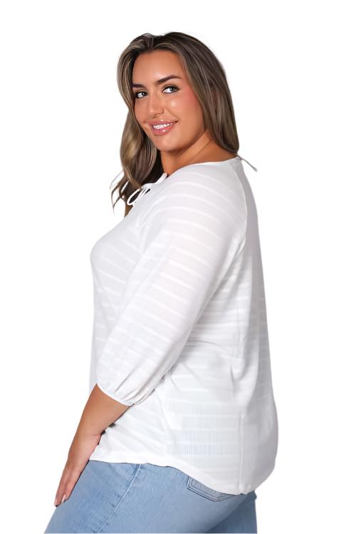 Women's Plus 3/4 Sleeve Tie Front Striped Knitted Top