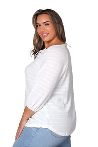 Women's Plus 3/4 Sleeve Tie Front Striped Knitted Top