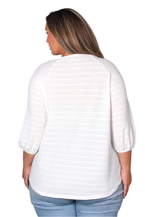 Women's Plus 3/4 Sleeve Tie Front Striped Knitted Top