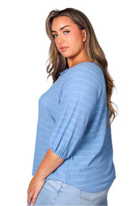 Women's Plus 3/4 Sleeve Tie Front Striped Knitted Top