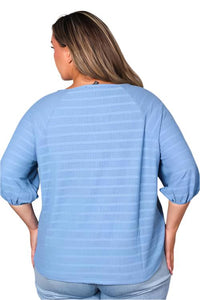 Women's Plus 3/4 Sleeve Tie Front Striped Knitted Top